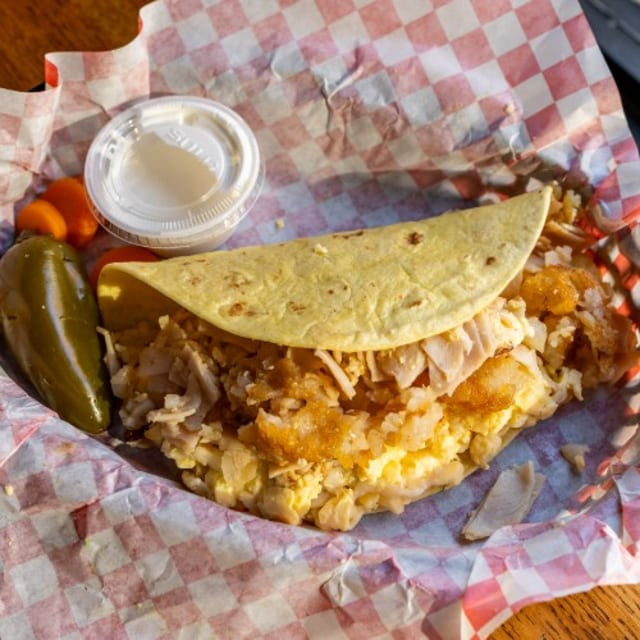 Breakfast Taco Eggs, Tur, Cheese & HB.